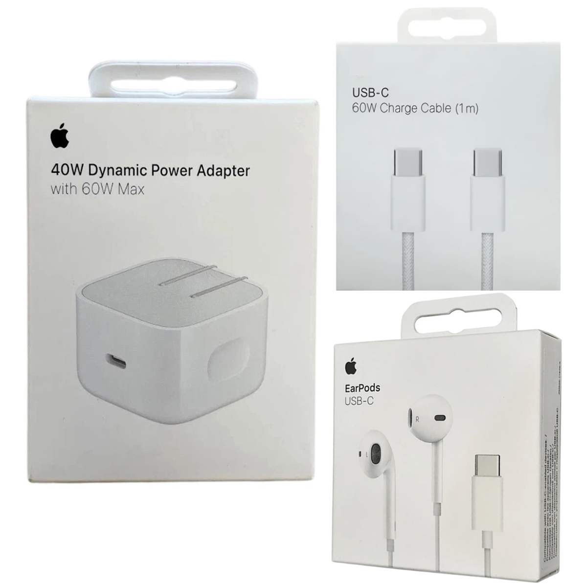 COMBO APPLE USB-C ADAPTADOR 40W DYNAMIC + CABLE 60W + EARPODS - 1