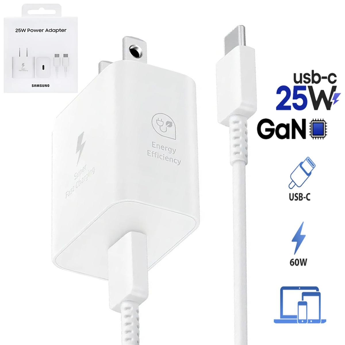 25W CARGADOR SAMSUNG CON CABLE C A C BLANCO - 1