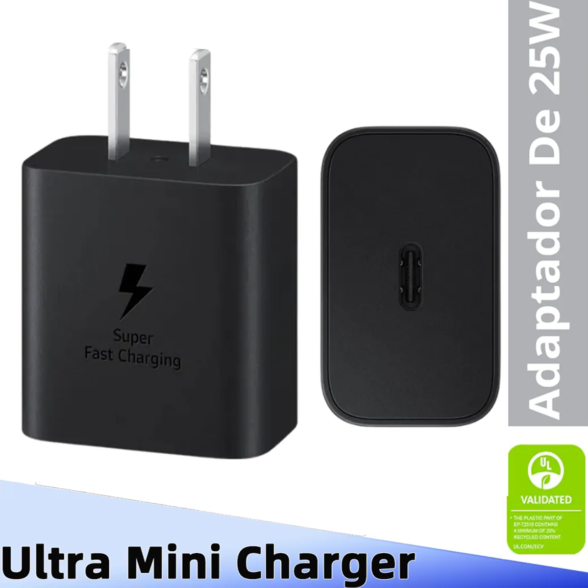 ADAPTADOR CARGADOR PARED SAMSUNG USB-C 25W CARGA RÁPIDA GAN NEGRO - 1