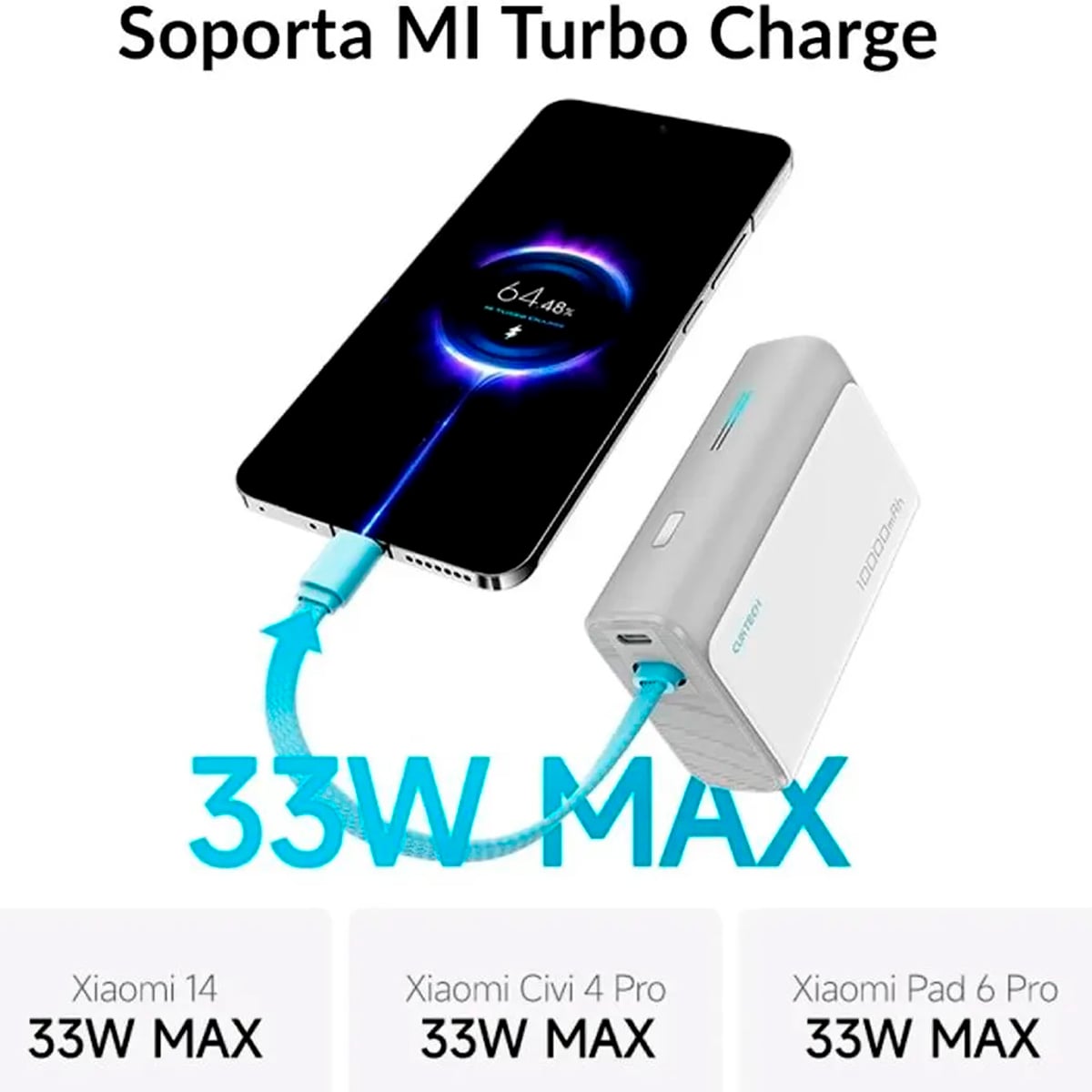 POWER BANK CUKTECH 33W 10000 MAH CABLE INTEGRADO TIPO C - BLANCO - 2
