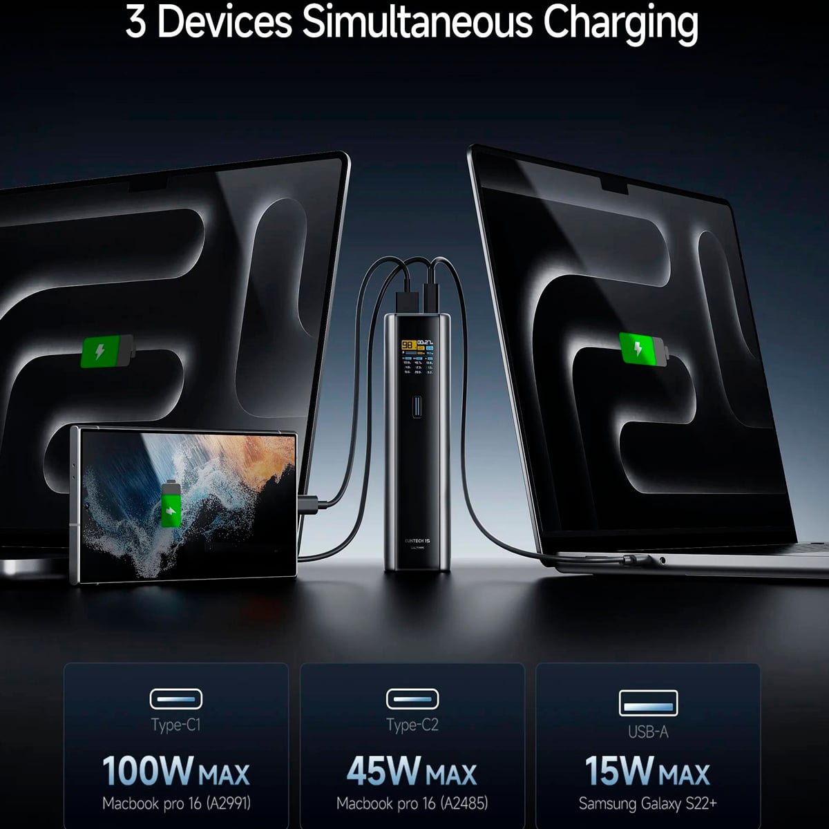 POWER BANK 20000MAH CUKTECH 15 ULTRA 3 PORTS 210W MAX PARA CELULAR Y LAPTOS OTROS - 3