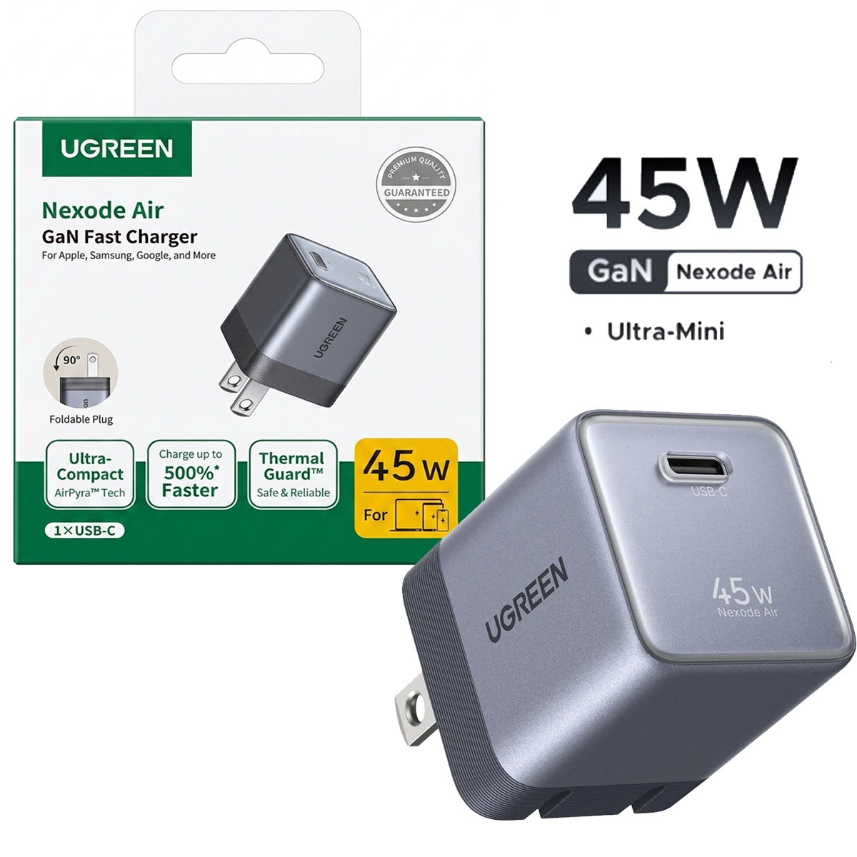 UGREEN NEXODE AIR CARGADOR GAN USB-C 45W GRIS X840 95960B - 1