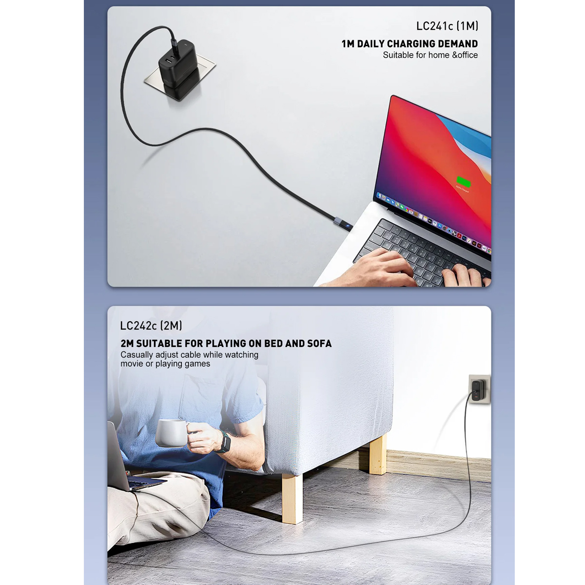 CABLE TIPO C A C LDNIO 65W LC241C CON CORTE AUTOMÁTICO 480 MBPS 1M - 5