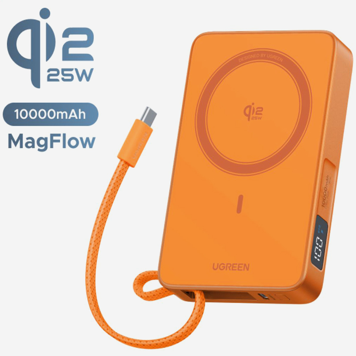 POWER BANK UGREEN PB773 MAGFLOW 10000MAH QI2 25W INALÁMBRICO - NARANJA - 1