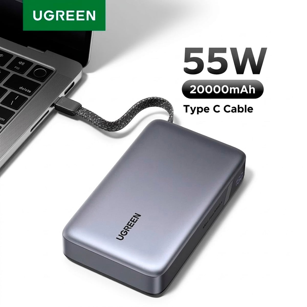 POWER BANK UGREEN PB537 20000 MAH PD 55W CON CABLE INTEGRADO BLACK - 3