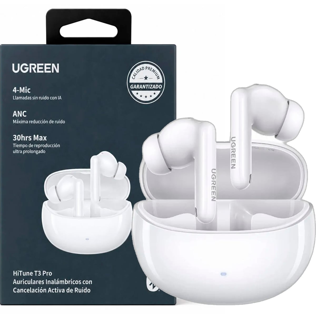AUDIFONOS UGREEN T3 PRO WS206 BLUETOOTH CANCELACIÓN RUIDO - BLANCO - 1