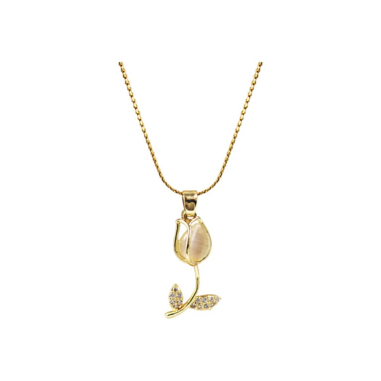 COLLAR CLEO JOYAS & ACCESORIOS TULIPÁN PIEDRA BLANCA DORADO ACERO - 1