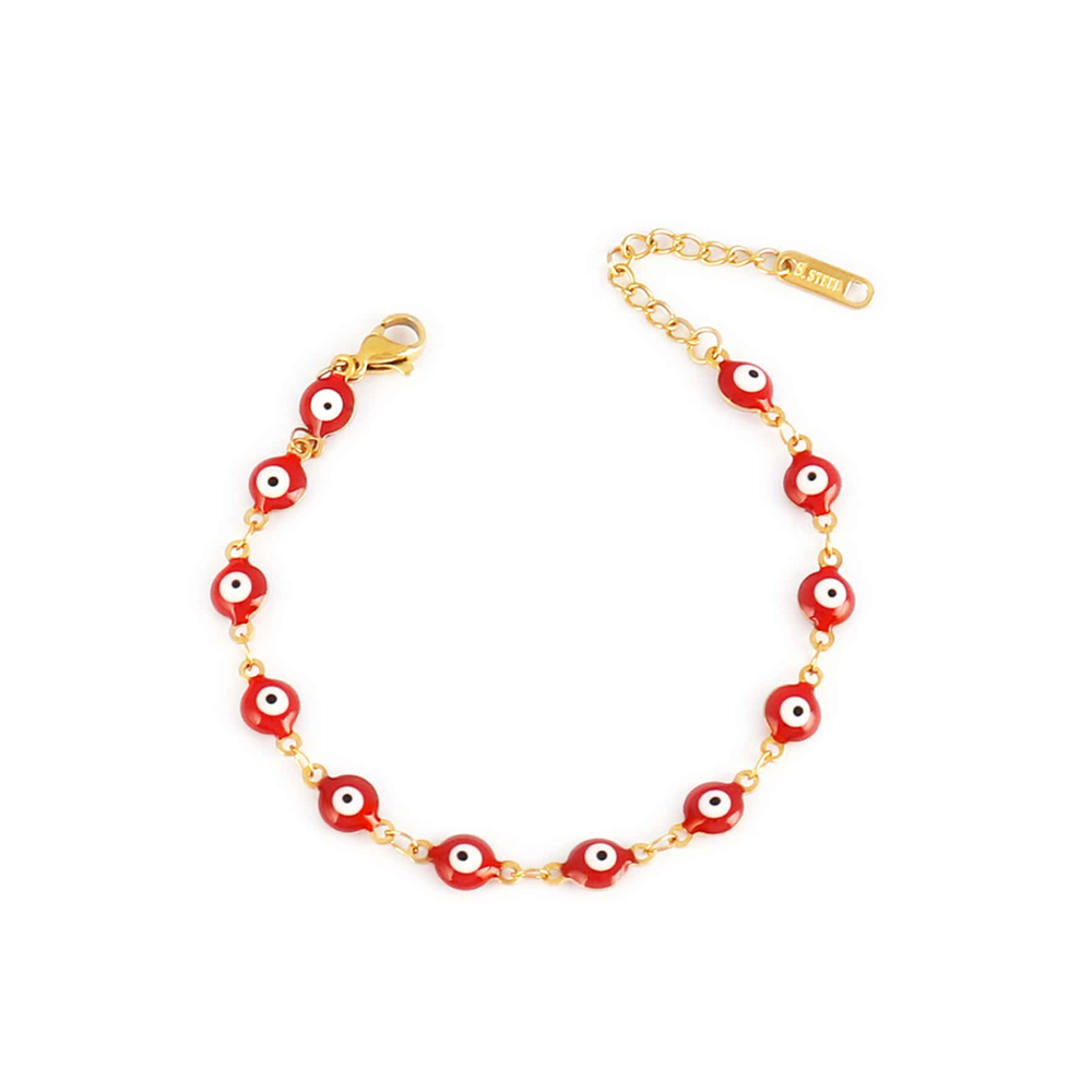 PULSERA OJO TURCO ROJO ACERO - 1