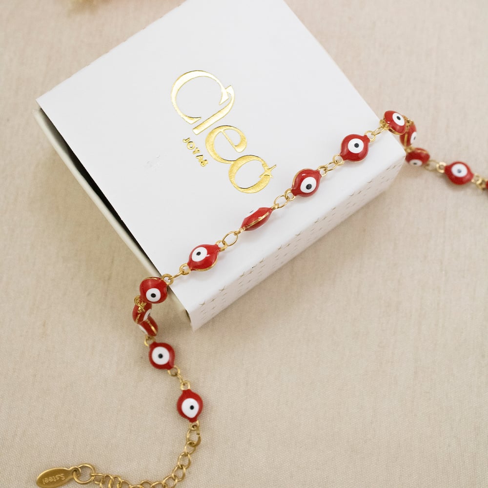 PULSERA OJO TURCO ROJO ACERO - 2
