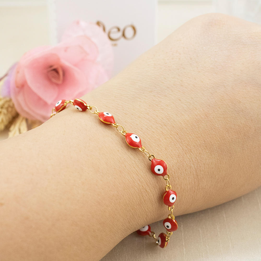 PULSERA OJO TURCO ROJO ACERO - 3