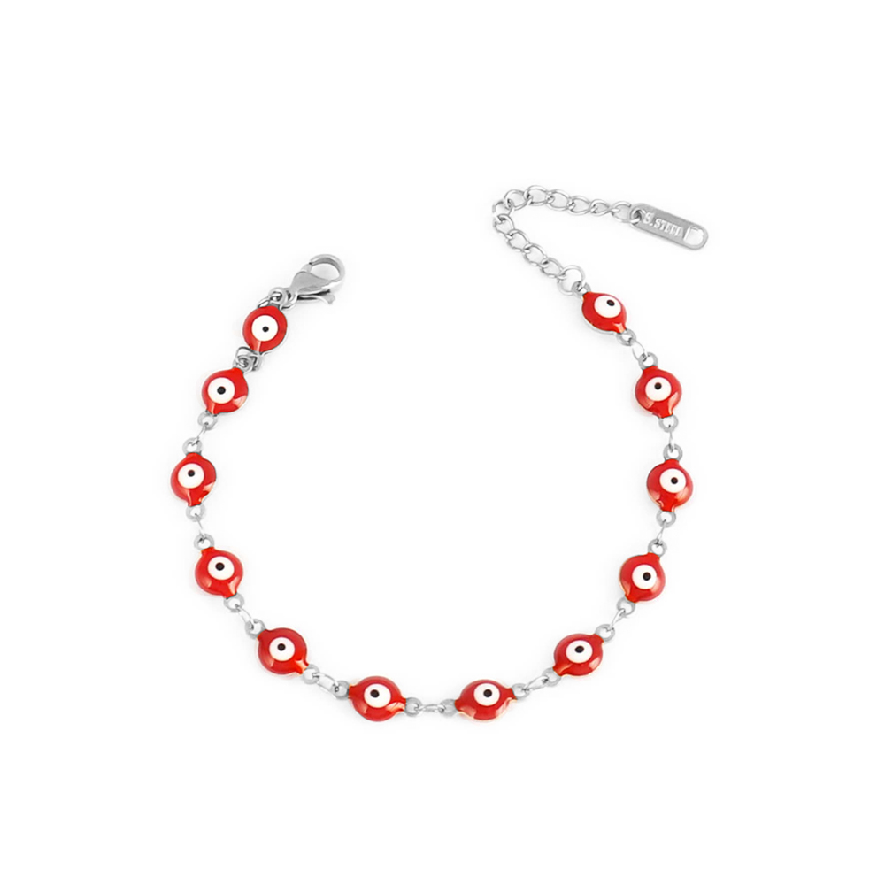 PULSERA OJO TURCO ROJO PLATEADO ACERO - 1