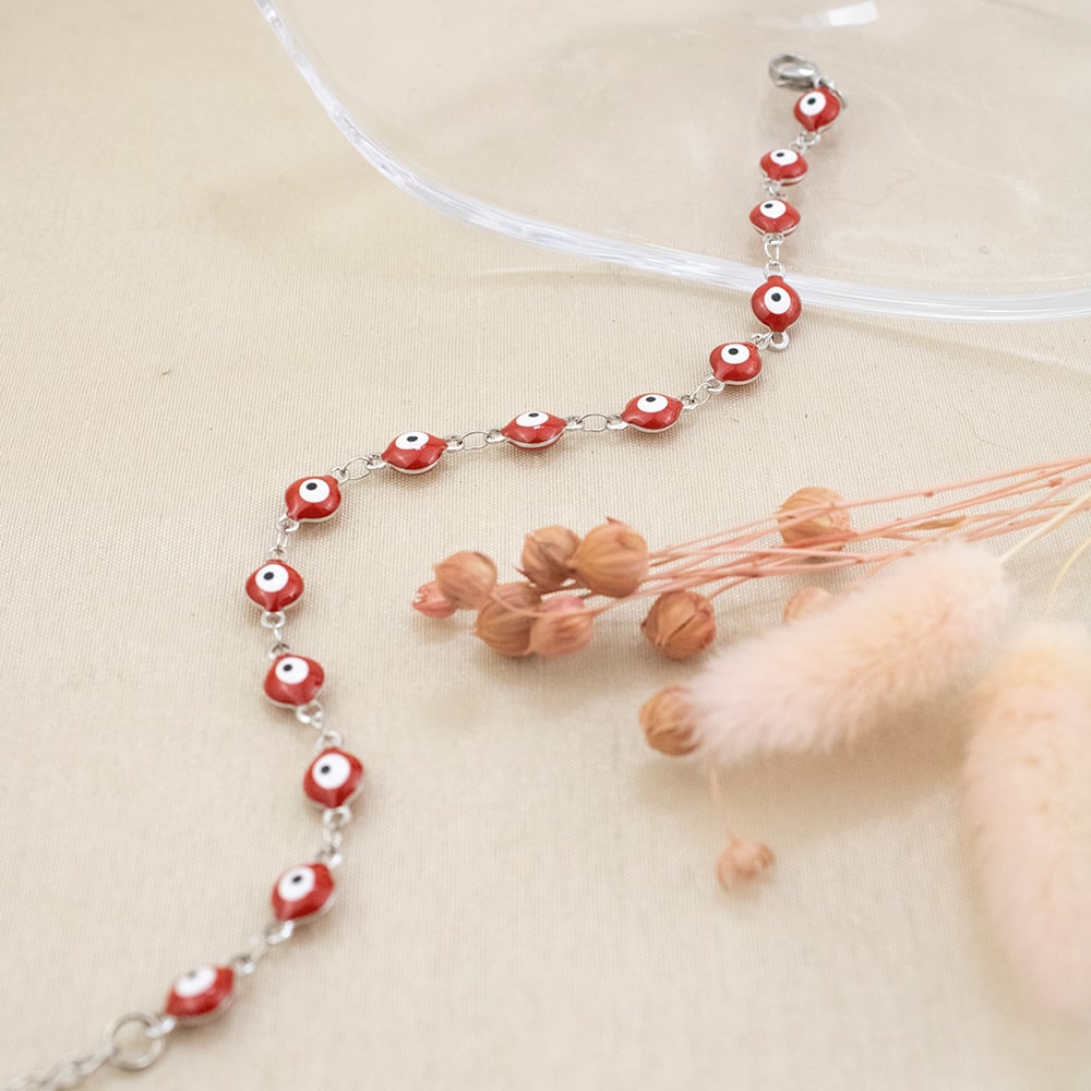 PULSERA OJO TURCO ROJO PLATEADO ACERO - 2