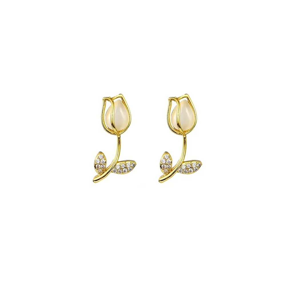 ARETES DE TULIPAN  GRANDE DORADO ACERO - 1