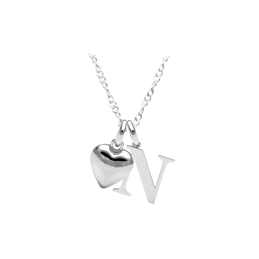 COLLAR INICIAL N PLATA CON CORAZÓN - 1