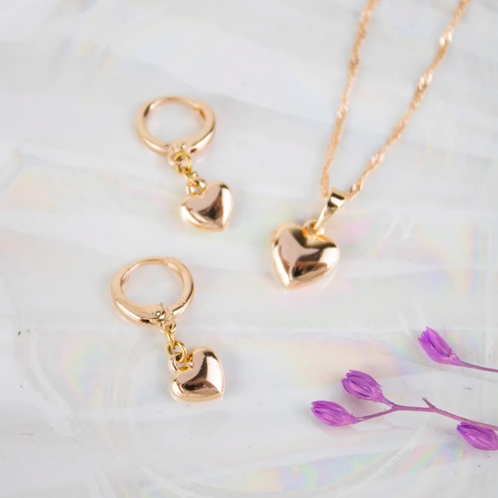 SET CORAZÓN BOMBEADO ROSE ACERO - 2