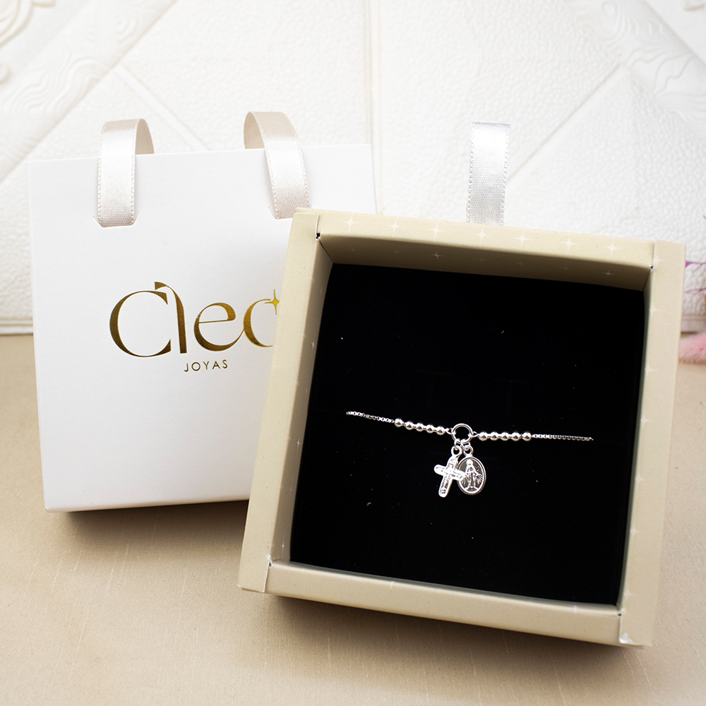 PULSERA REGULABLE CRUZ Y VIRGEN PLATA - 4