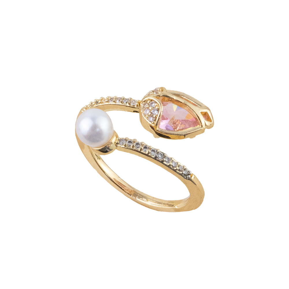ANILLO TULIPAN CRISTAL ROSADO DORADO ACERO - 1