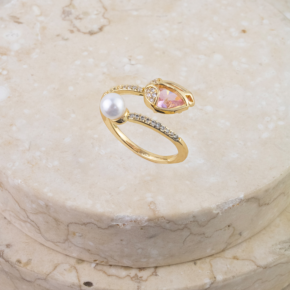 ANILLO TULIPAN CRISTAL ROSADO DORADO ACERO - 2