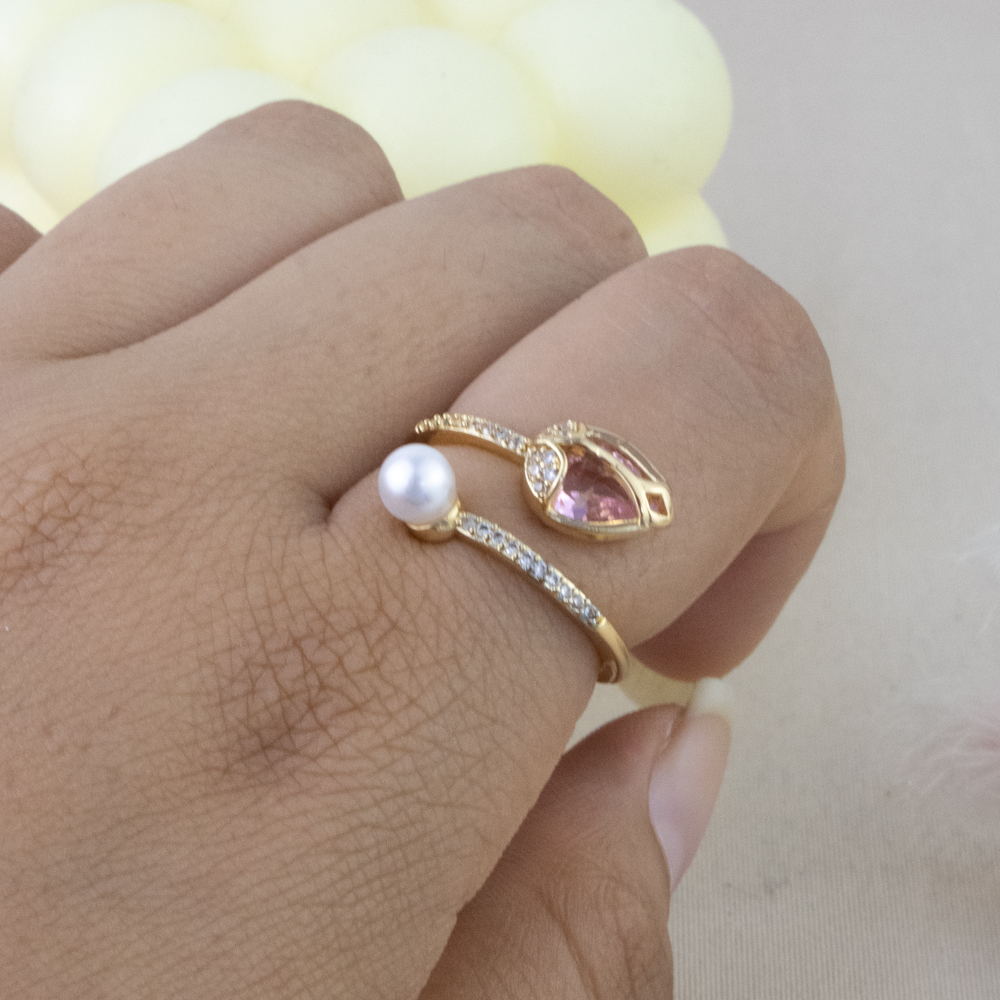 ANILLO TULIPAN CRISTAL ROSADO DORADO ACERO - 3