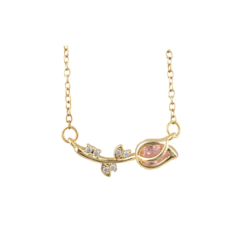 COLLAR TULIPÁN CRISTAL ROSADO DORADO ACERO - 1