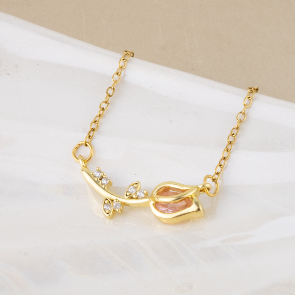 COLLAR TULIPÁN CRISTAL ROSADO DORADO ACERO - 2