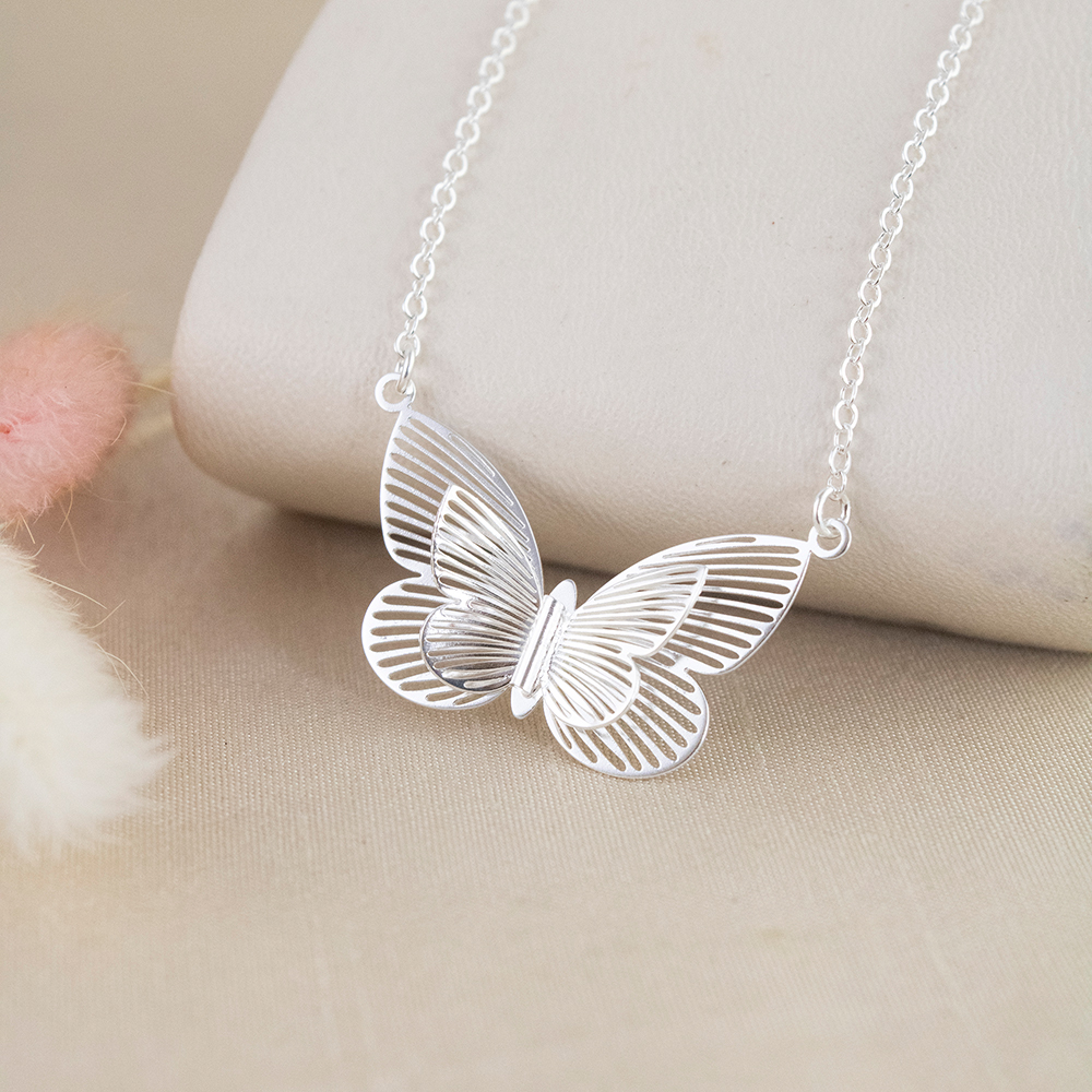 COLLAR DOBLE MARIPOSA PLATEADO PLATA - 2