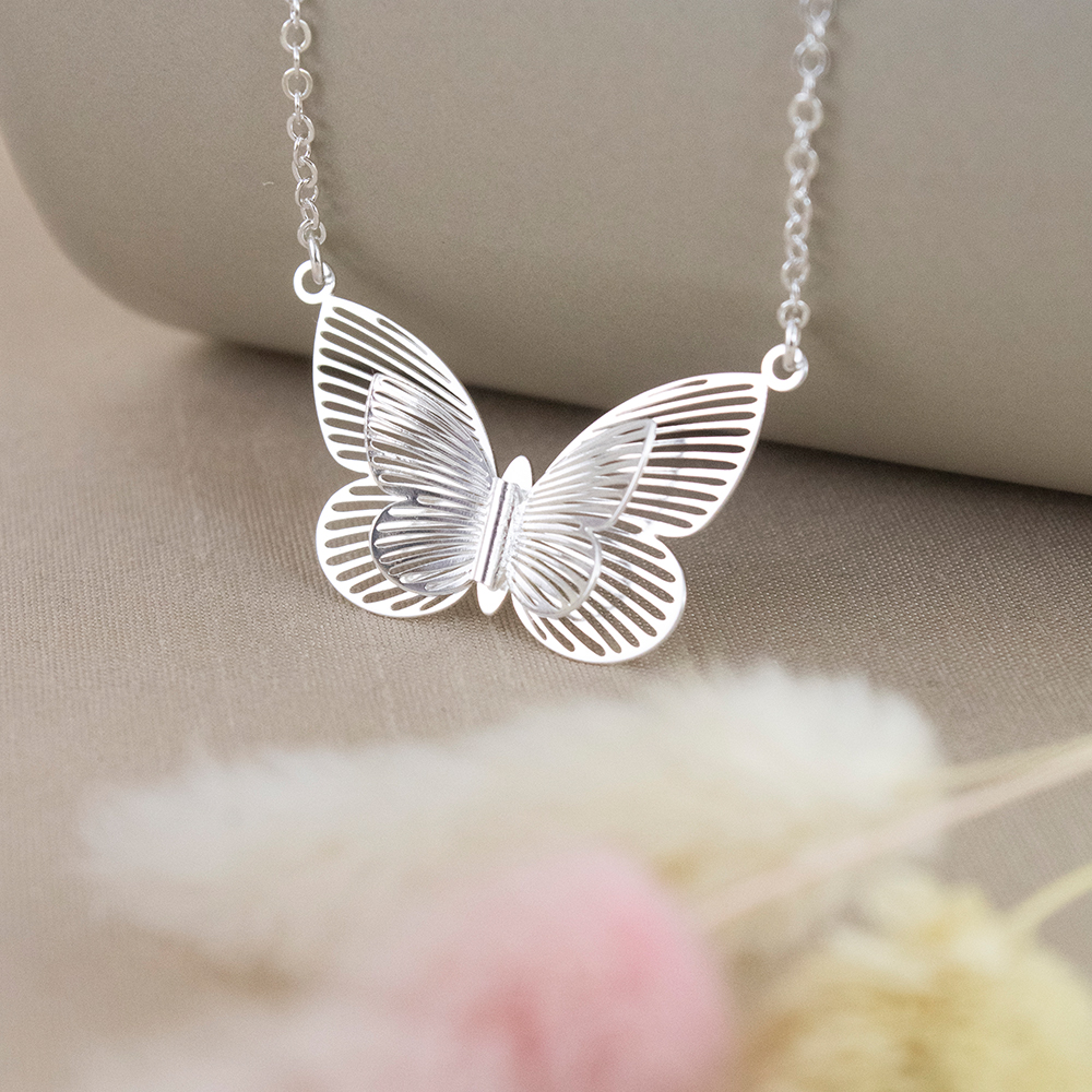 COLLAR DOBLE MARIPOSA PLATEADO PLATA - 3