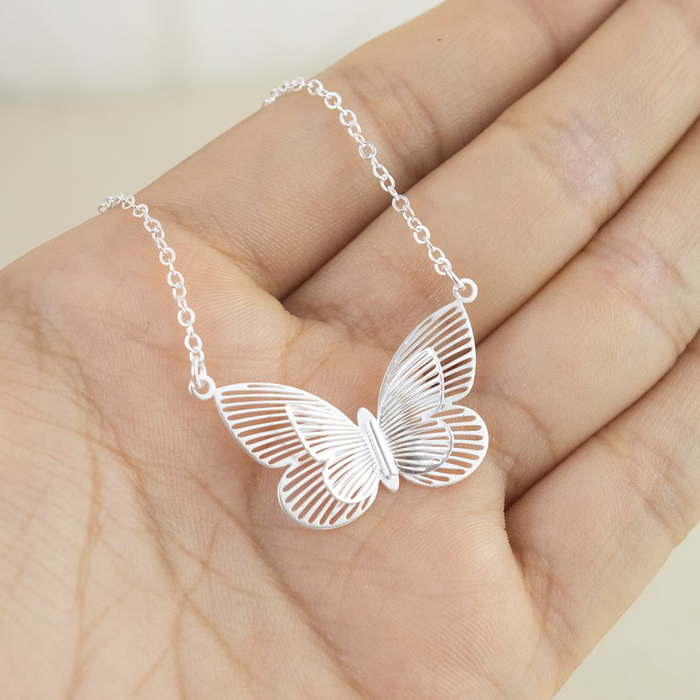 COLLAR DOBLE MARIPOSA PLATEADO PLATA - 4