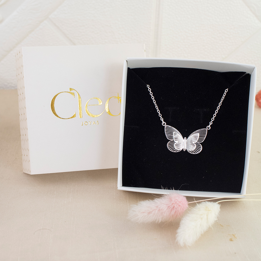 COLLAR DOBLE MARIPOSA PLATEADO PLATA - 6