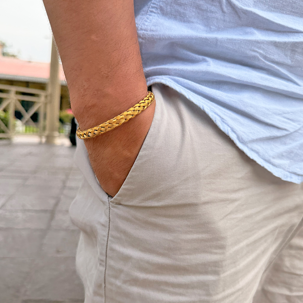 PULSERA TRENZADA DORADO ACERO HOMBRE - 3