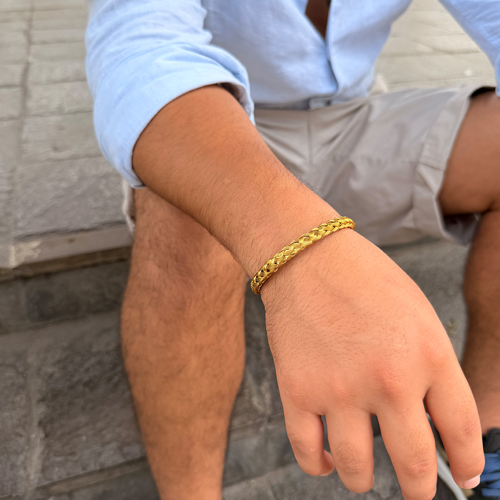 PULSERA TRENZADA DORADO ACERO HOMBRE - 4