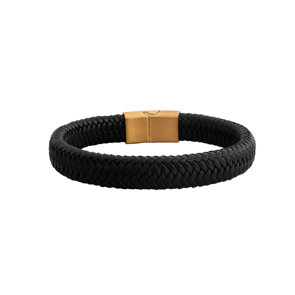 PULSERA TRENZADA CUERINA NEGRO ACERO HOMBRE - 1