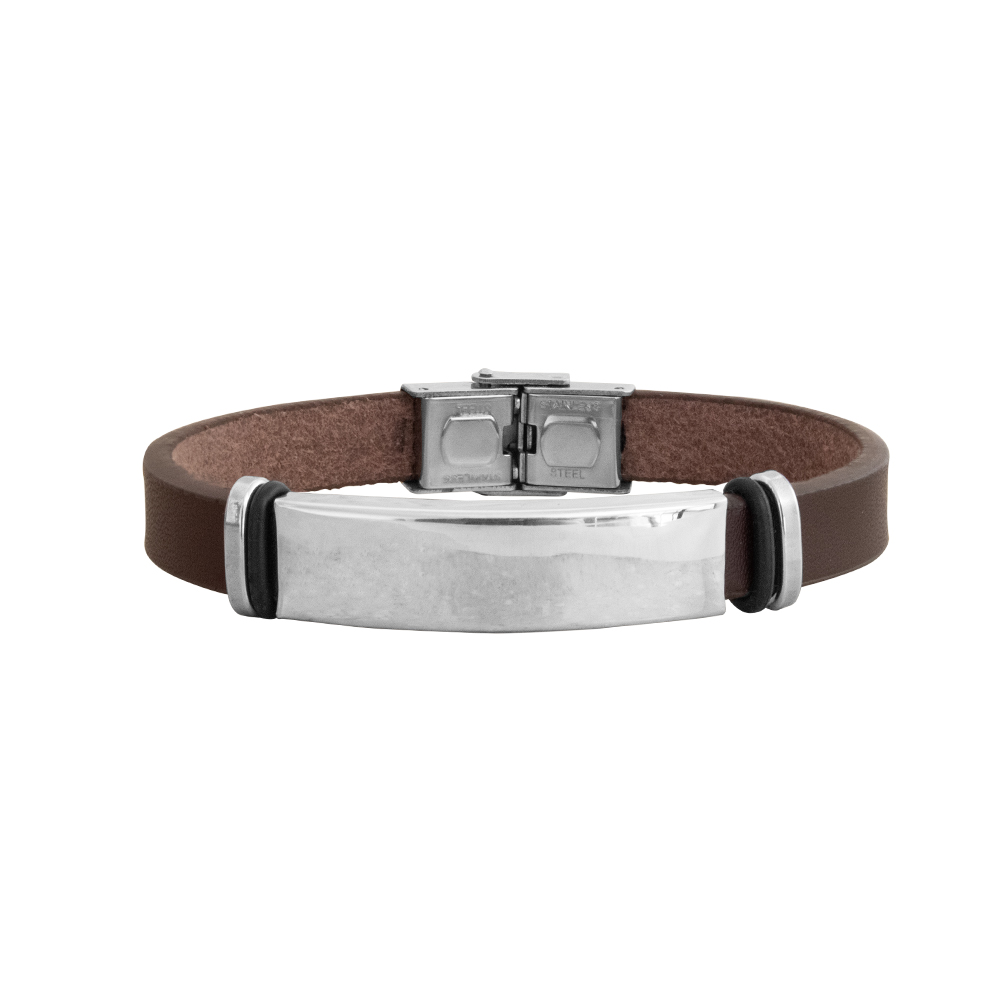 ESCLAVA CUERINA MARRÓN PLATEADO HOMBRE - 1