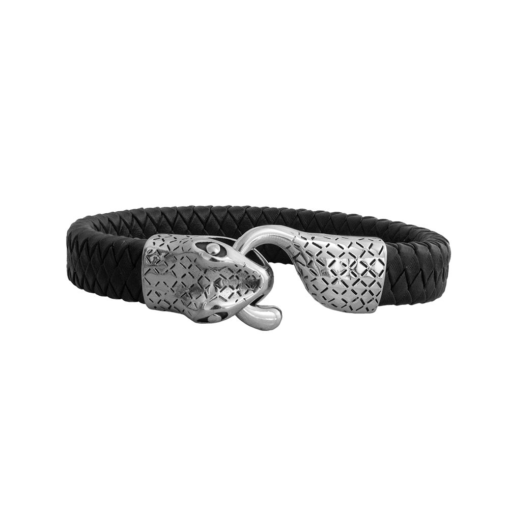 PULSERA SNAKE CUERINA PLATEADO HOMBRE - 1