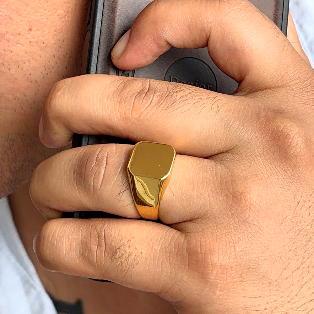 ANILLO GRUESO PLANO DORADO PARA HOMBRE - 3