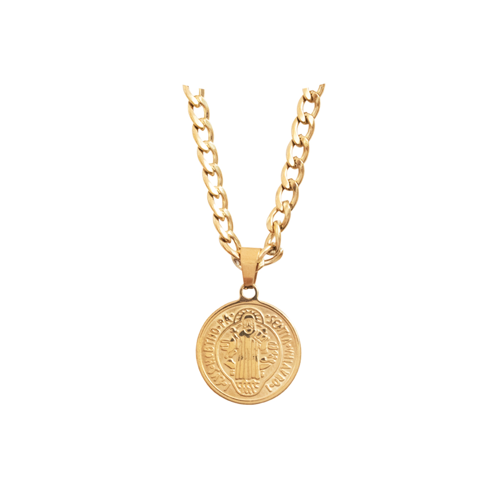 COLLAR SANTO DORADO ACERO HOMBRE - 1