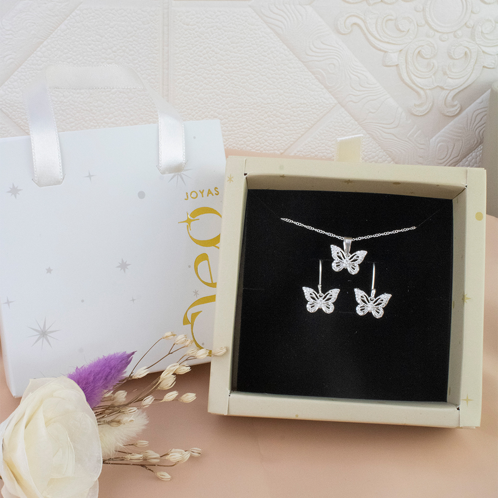 SET MARIPOSA CRISTAL PLATA - 5