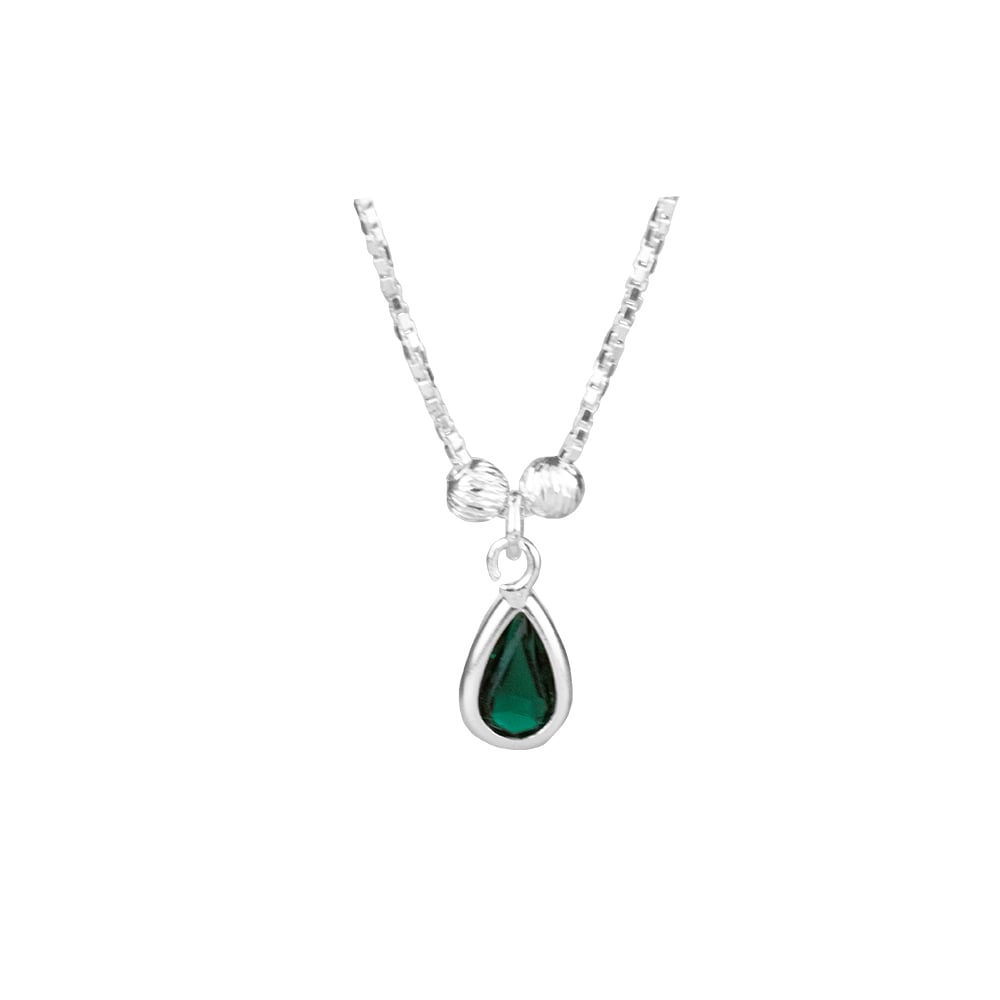COLLAR GOTA PIEDRA VERDE PLATA - 1