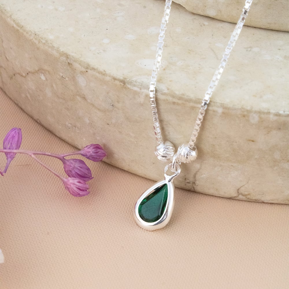 COLLAR GOTA PIEDRA VERDE PLATA - 2