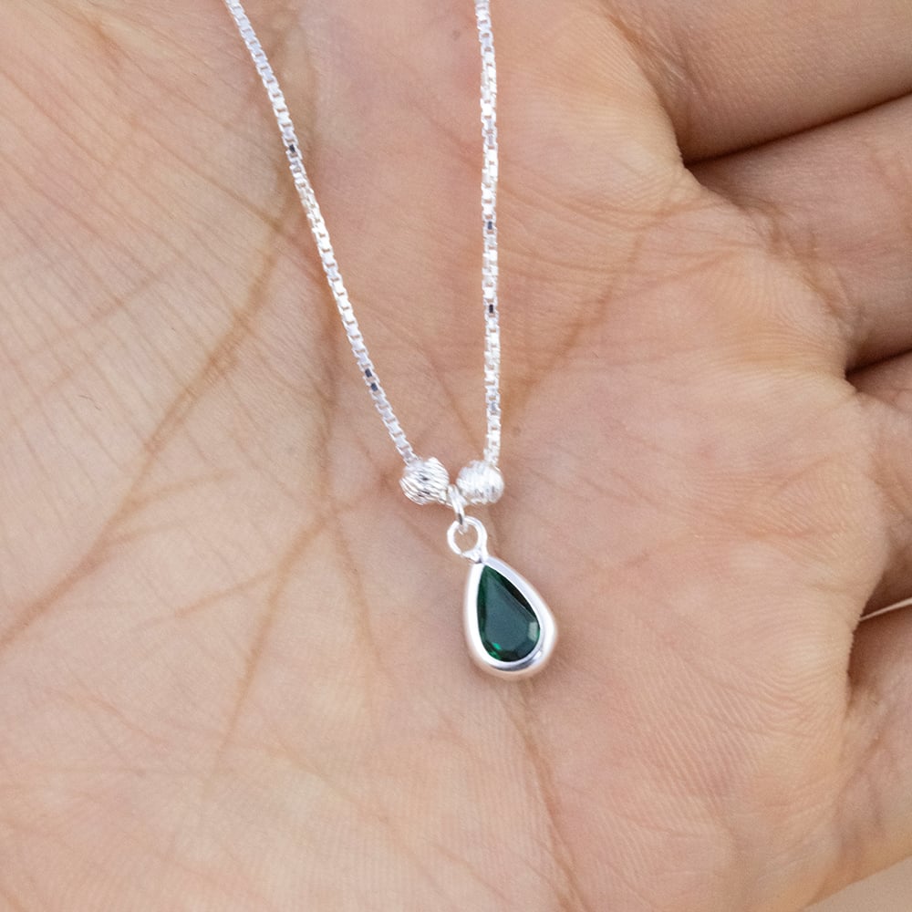 COLLAR GOTA PIEDRA VERDE PLATA - 3