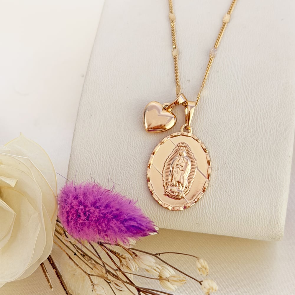 COLLAR VIRGEN  GUADALUPE OVAL GRABADO ROSE - 2