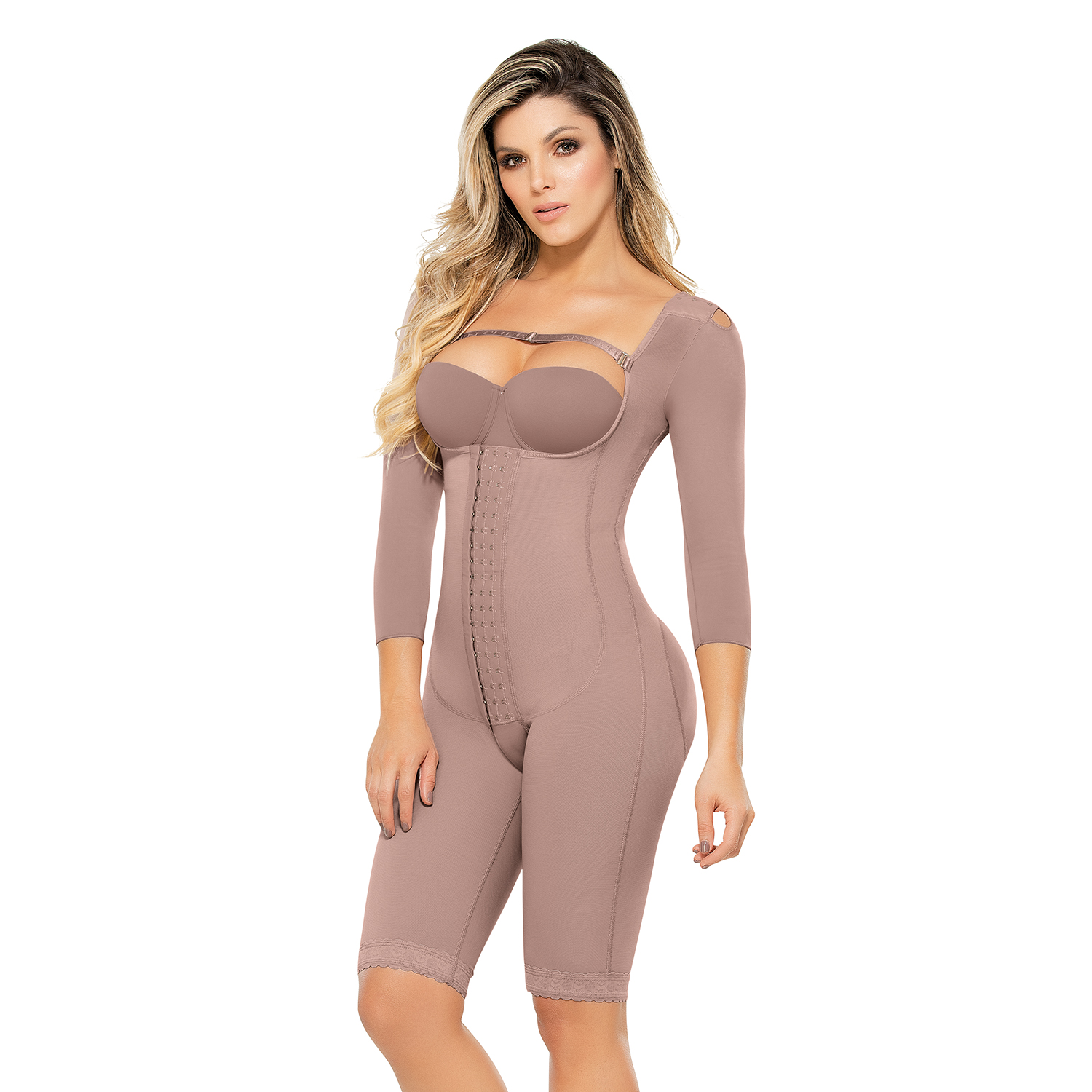 FAJA MUJER ANN-CHERY CHOCOLATE CLARO 5177-ANGELIQUE COLOMBIA POST-OPERATORIA CON MANGAS - 6
