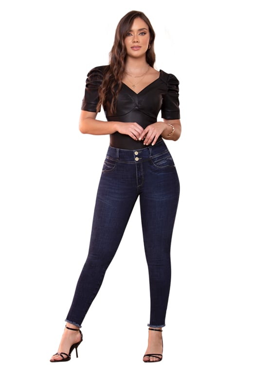 JEANS MUJER T&T JEANS AZUL OSCURO ZAPOTE TOBILLERO PUSH UP REALCE COLOMBIANO AUTÉNTICO - 1