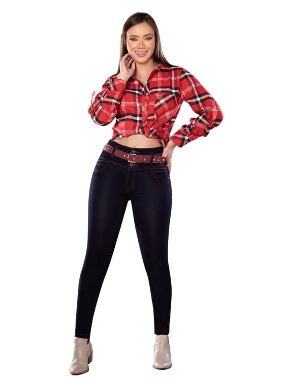 JEANS MUJER T&T JEANS AZUL OSCURO MANZANO TOBILLERO PUSH UP  SILUETA AJUSTADA MODA COLOMBIANA - 2
