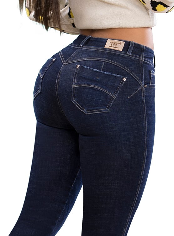 JEANS MUJER T&T JEANS AZUL WENDY TOBILLERO PUSH UP OCHENTERO ALTOS COLOMBIANO - 4
