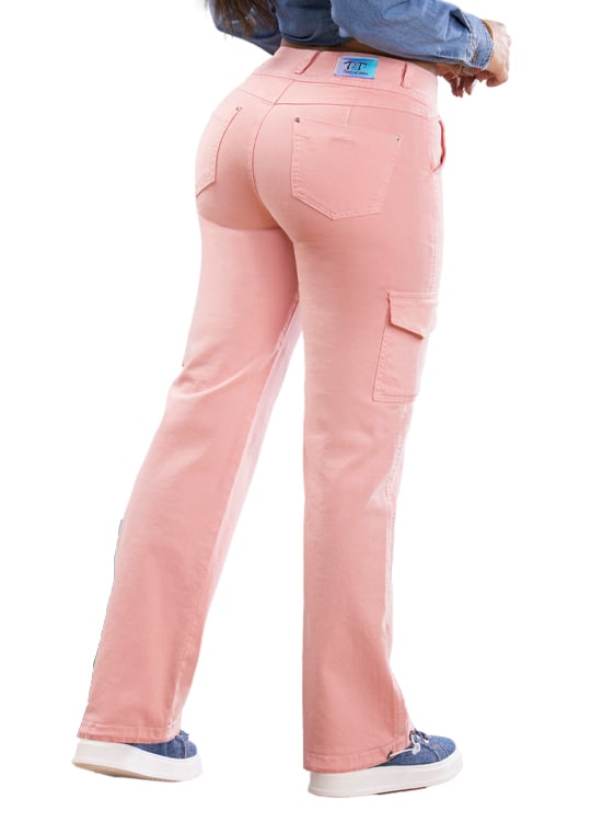 JEANS MUJER T&T JEANS ROSADO ALICIA SUELTO CARGO COLOMBIANO CON ESTILO PARACHUTE - 4