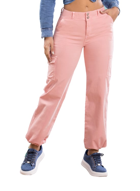 JEANS MUJER T&T JEANS ROSADO ALICIA SUELTO CARGO COLOMBIANO CON ESTILO PARACHUTE - 5