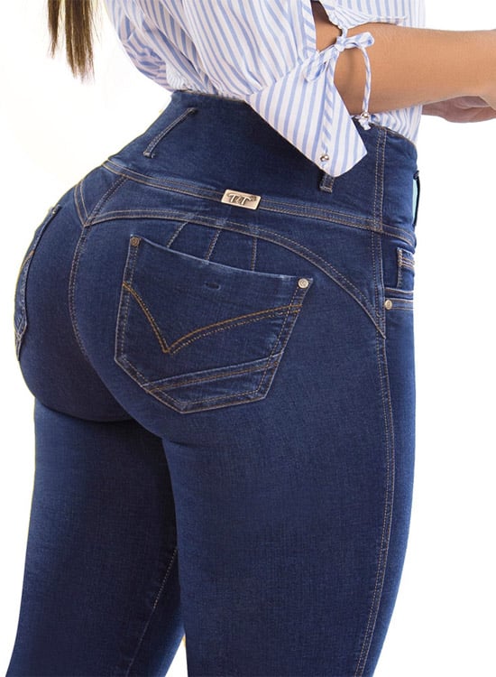 JEANS MUJER T&T JEANS AZUL OSCURO TIMON PUSH UP TIMÓN COLOMBIANOS CONFORT Y ESTILO - 4