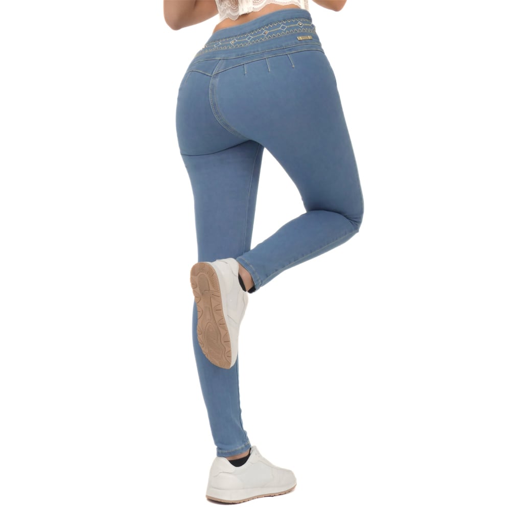 JEAN COLOMBIANO MUJER CHEVIOTTO JEANS AZUL CLARO 15053 PUSH UP TIRO ALTO Y LEVANTACOLA - 5