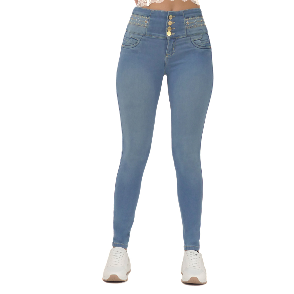 JEAN COLOMBIANO MUJER CHEVIOTTO JEANS AZUL CLARO 15053 PUSH UP TIRO ALTO Y LEVANTACOLA - 6